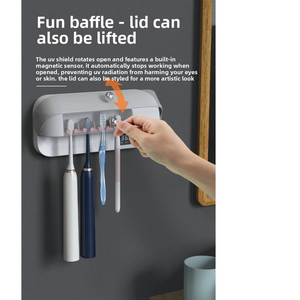 Wall Mount UV Toothbrush Sterilizer and Razor Holder, 99.99% Bacteria Elimination