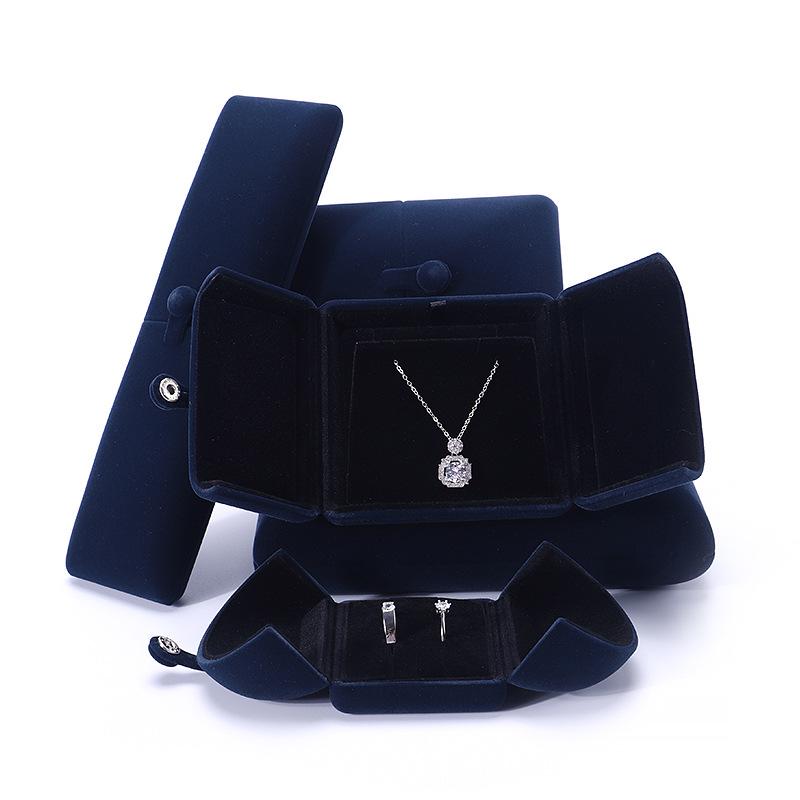 

Классическая бархатная шкатулка для украшений с двумя отверстиями для колец, браслетов, ожерелий и сережек Blue; Bracelet Box 10*10*3cm