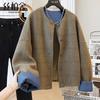 French Chic Women's Wool Blend Round Neck Coat