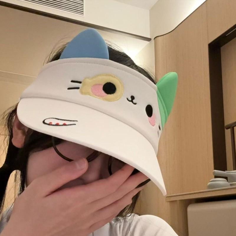 Cute Cartoon Cat Ear Sun Visor UV Blocking Breathable Soft Foldable Cap for Summer Fishing Camping Men Women