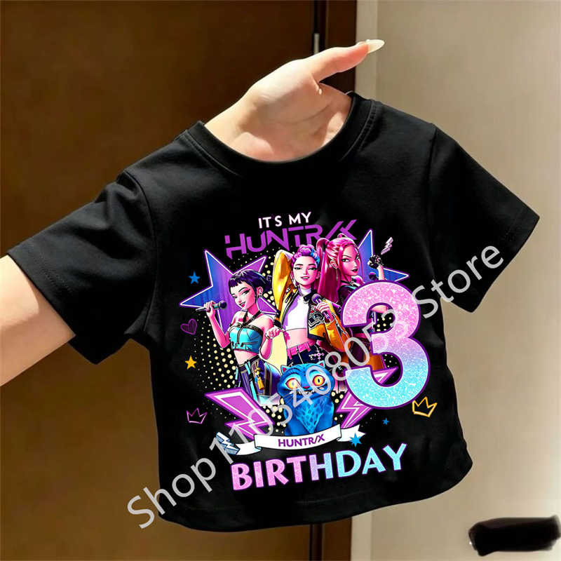 2026 summer Casual Kpop Hunters girls boys T-shirt with Birthday Number Print (1-9) for Children Short-sleeved Shirt