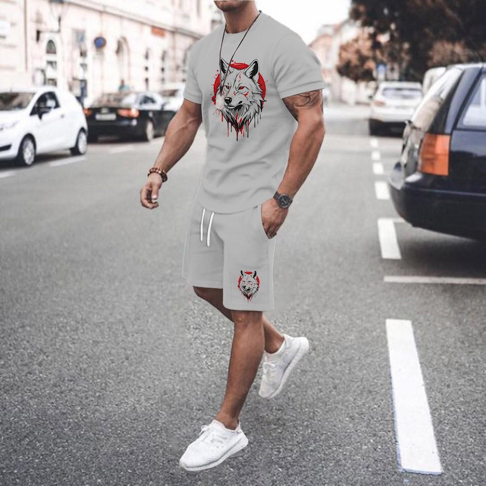 Summer New Fashionable Printed Men's Shorts Set Men's Quick Drying Breathable Sports Set Short Sleeved T-shirt Outdoor Jogging