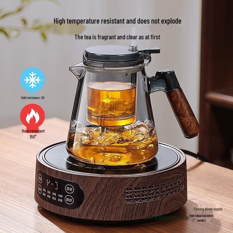 High-Temperature Resistant Glass Teapot with Built-in Tea & Water Separation