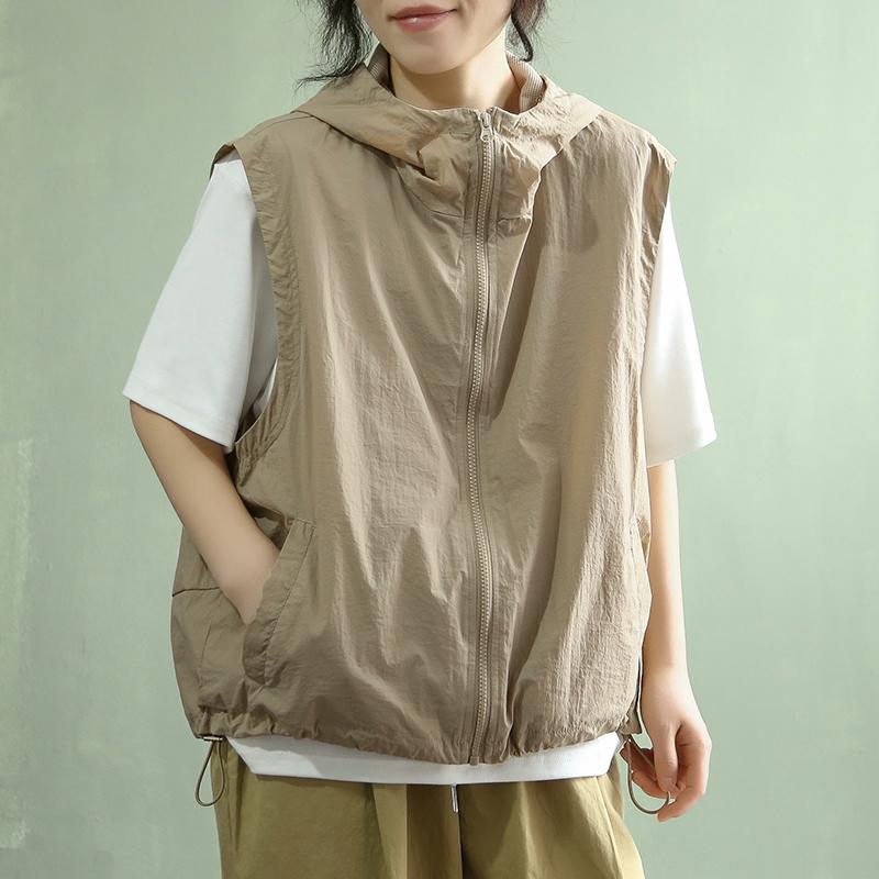 

DIMANAF 2025 Весенняя безрукавка жилет женские топы новое пальто повседневная однотонная свободная верхняя одежда One Size бежевый