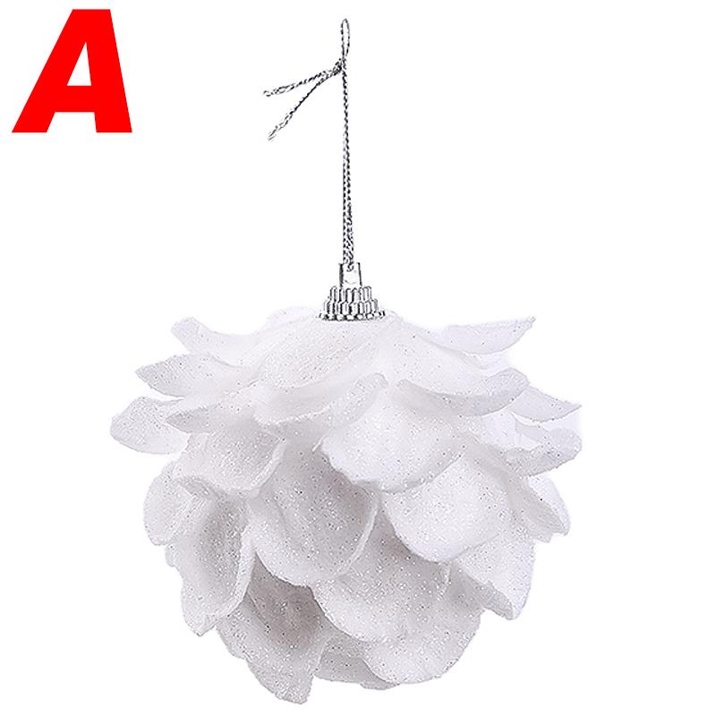9/3x Christmas Tree Ornaments White Glitter Petal Shape Balls Foam Snow Ball Sparkling Foam Flower Hanging Decorations for Tree