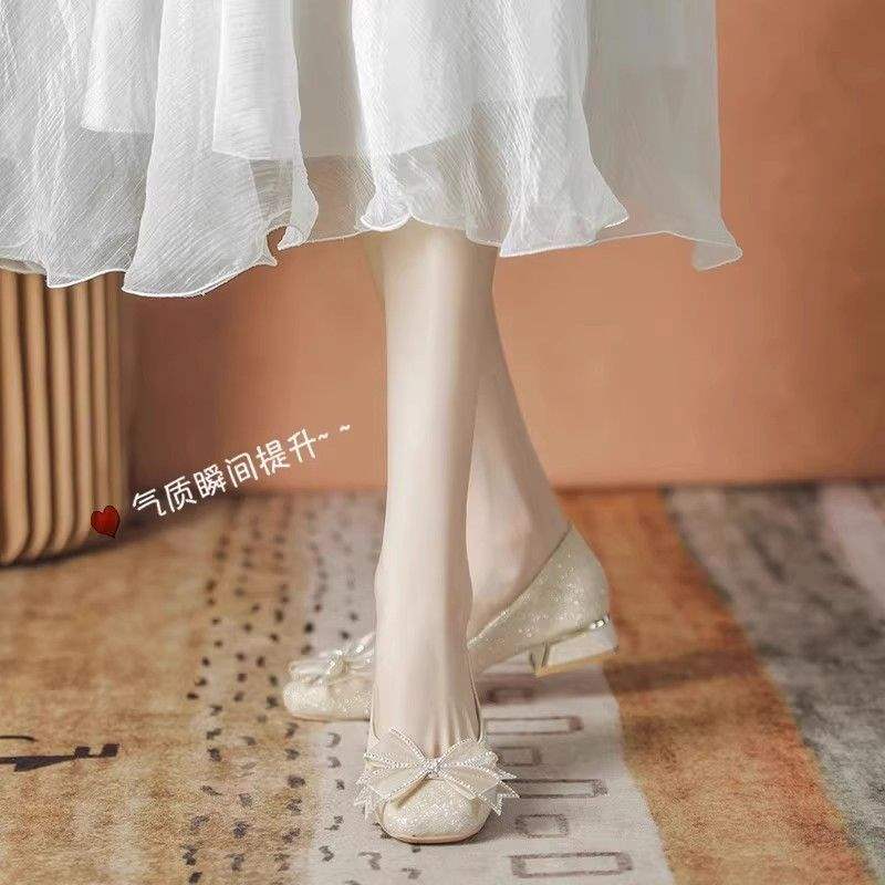 Flat single shoes women's 2025 new soft sole square head shallow mouth French gentle wind one pedal bridesmaid wedding shoes bride shoes