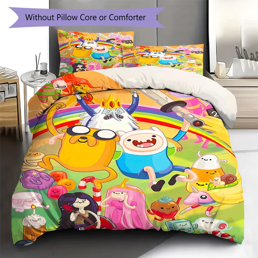Adventure Time Pattern Bedding,Quilt Set Quilt Cover Pillowcase Home Decoration Birthday Gift (1 * duvet cover + 2 * pillowcase, without core)