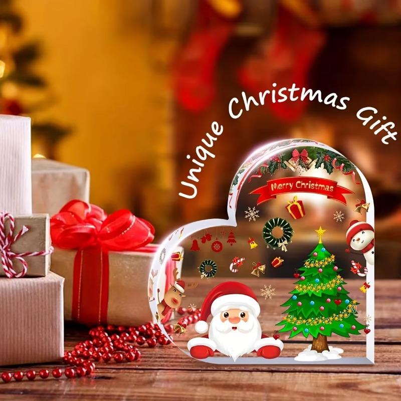2D Flat Acrylic Cute Heart Shaped Christmas Desktop Decoration, Home Decor Plaque Hanging Wall Art Decorative Garden Decoration for Room Door Signs Ha
