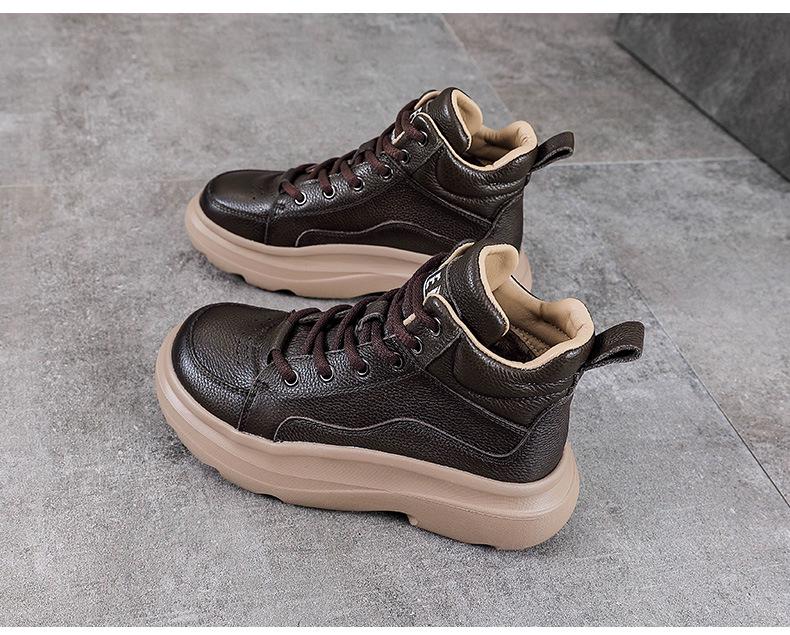 Dame Vintage Kuskinn Høye Ankelstøvletter med Tykk Såle og Rund Tå - Høst/Vinter Kolleksjon.