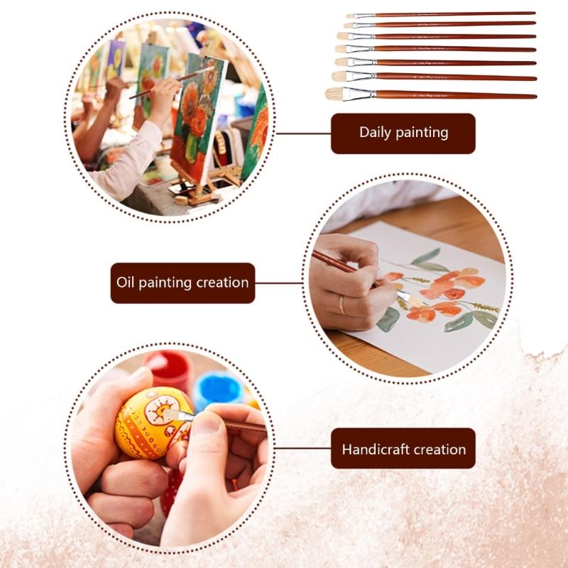 7Pcs Artist Paint Brush Bristle Paintbrush Wood Handle Paint Brush for Oil Acrylic Watercolor Gouache Painting
