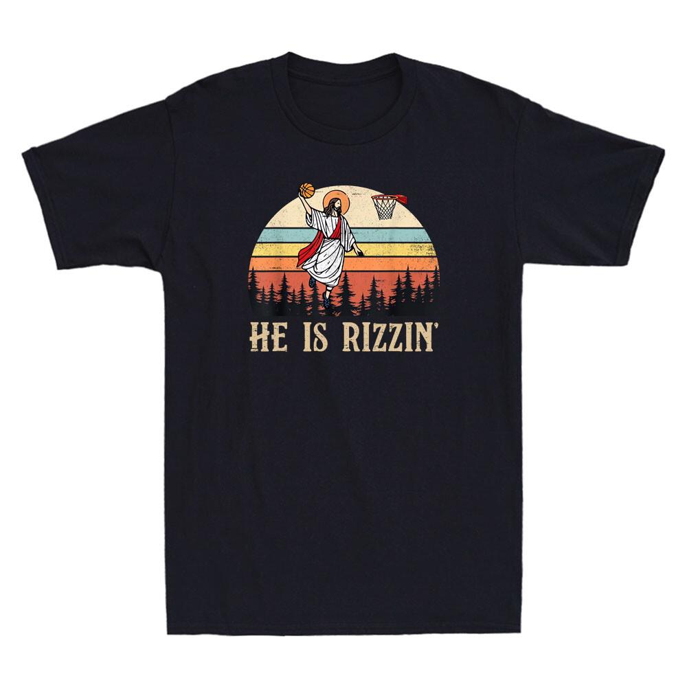 He Is Rizzin Jesus Christian Basketball Happy Easter Day Retro Men s T-Shirt XXL