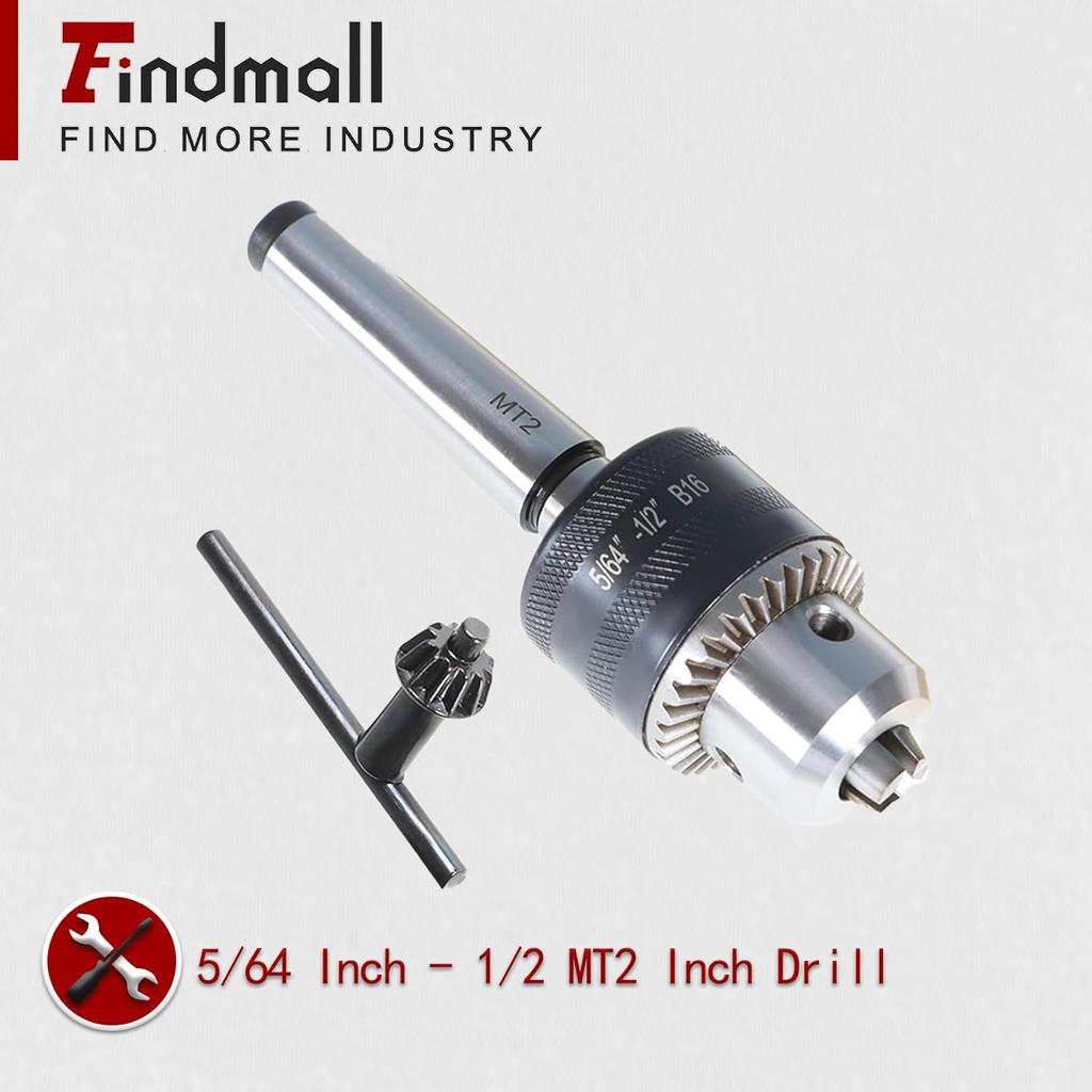 findmall 5/64 Inch - 1/2 Inch Mini Metal Lathe Tail Stock Drill Chuck Tool With MT2 Arbor Fit for CNC Lathe Milling Drill Machine