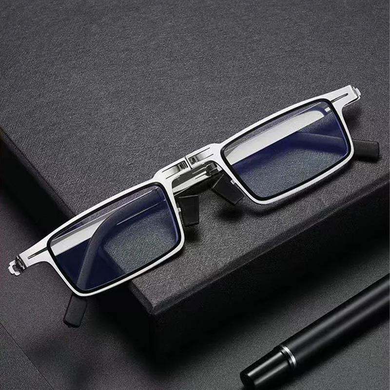 Faltbare Lesebrille Tragbar Für Herren Metall Rund Quadratisch Blaulichtfilter Brille Herren Alterssichtigkeit Mit Dioptrien bis +4