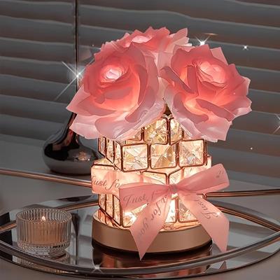 1PC Rose Rubik's Cube Atmosphere Lampa stołowa Lampka nocna Wyślij dziewczynom Dziewczyna Urodziny Qixi Festiwal Walentynki Prezent Zaawansowana ozdoba