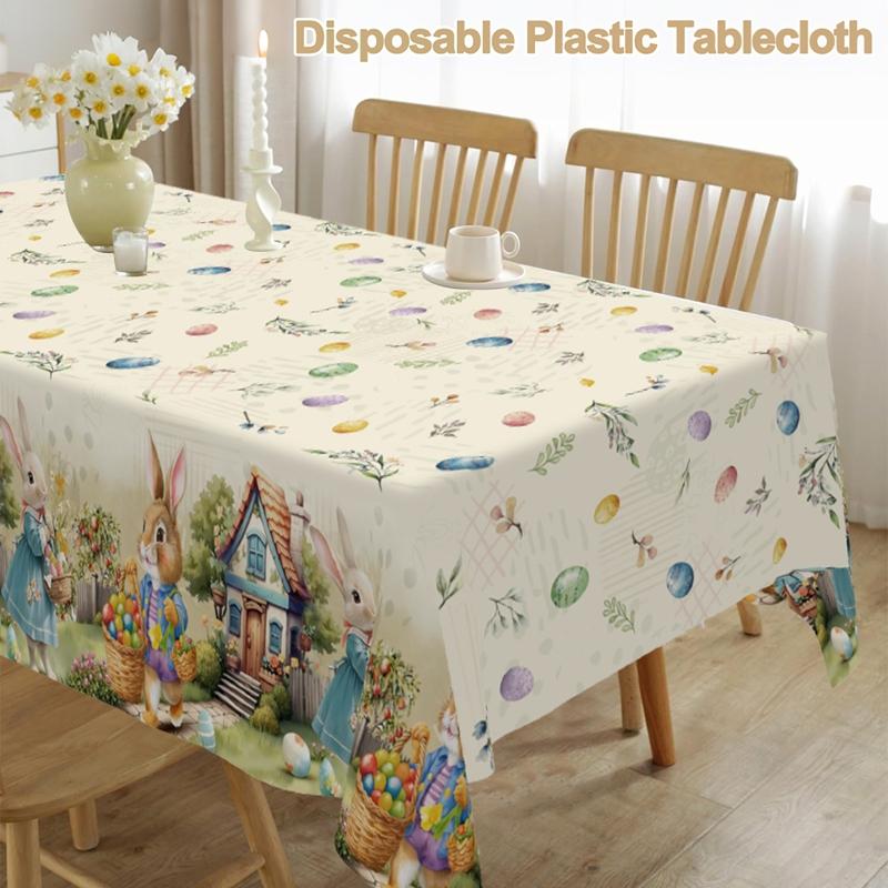 Vintage Easter Bunny Eggs Waterproof Tablecloth Holiday Party Decor Spring Floral Rectangle Table Cover Easter Decoration 2026