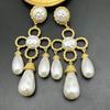 Vintage Marking Shoulder Stud Earrings Pearl Chinese Knot Electroplated Real Gold Fringed National Style Elements