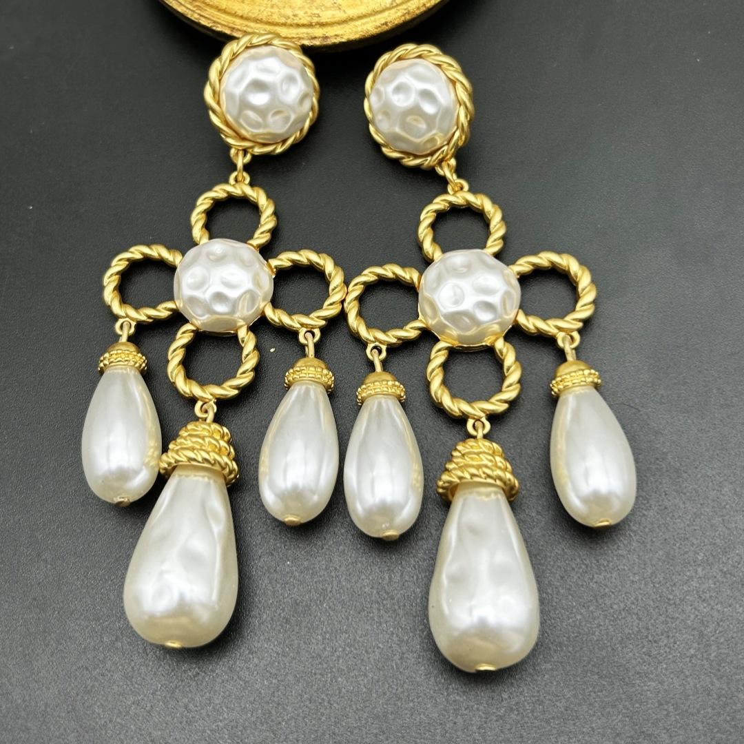 

Vintage Retro Label Sweeping Shoulder Earrings Pearl Chinese Knot Electroplating Genuine Gold 925 Tassel Style Elements
