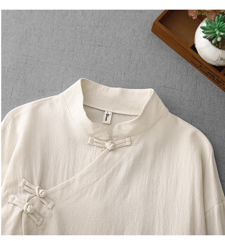 Zen Women's Cotton Linen Robe: Chinese Slant Placket, Long Sleeve, Temple Meditation Wear