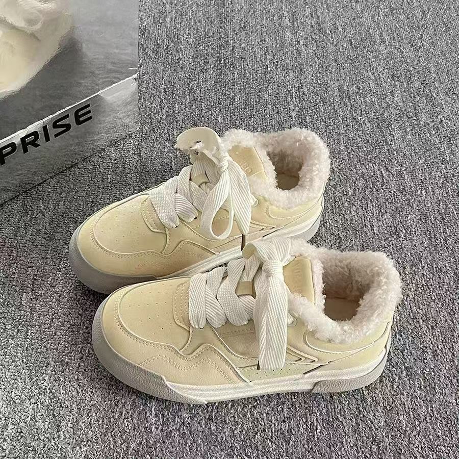 

Флисовые нишевые шерстяные кроссовки женские 2024 новые зимние универсальные кроссовки на платформе повседневные спортивные хлопковые туфли 40