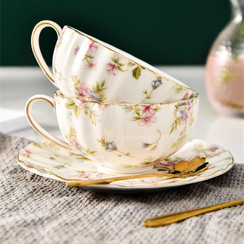European Bone China Coffee Cup Set – Porcelain Cup, Saucer & Spoon Flowers Tea Set