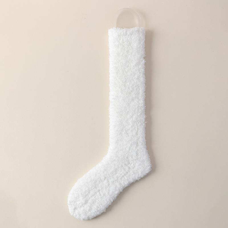 

Утолщенные носки из кораллового флиса для женщин, длинные зимние флисовые носки для дома с сохранением тепла, теплые и холодостойкие носки до икры 1 pair Simple белый
