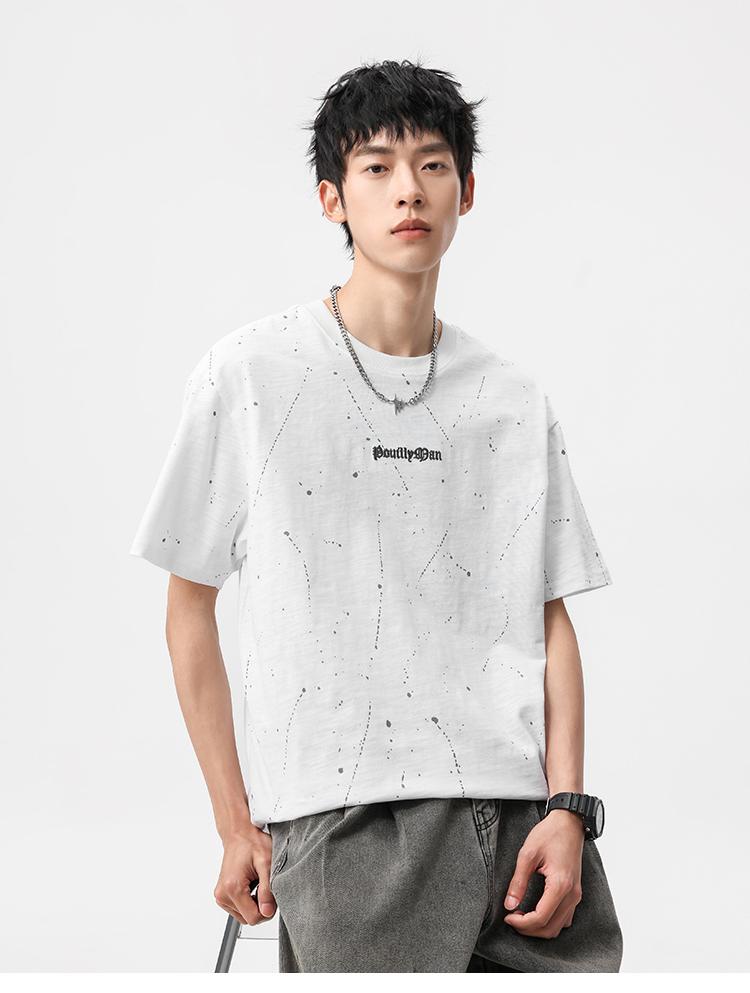 Bamboo Knot Cotton Paint Heavy Weight Hanging Loose Casual Men's Short Sleeved T-shirt