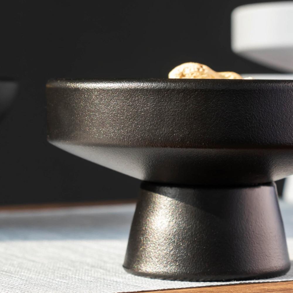 Elegant Chinese Style Ceramics High Footed Fruit Tray Vintage Solid Color Dessert Plate Matte Texture Snack Tray Pudding