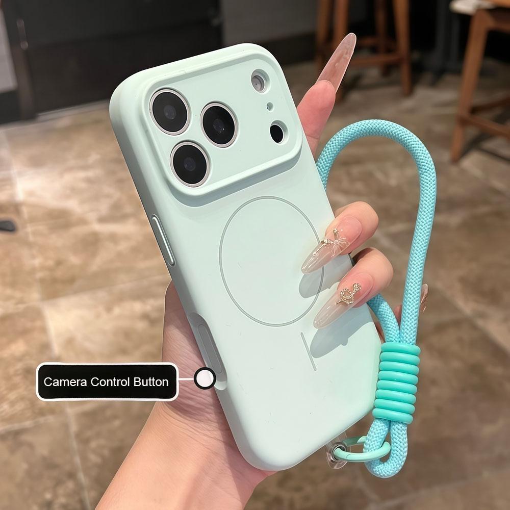 Matte for Magsafe Candy Color Lanyard Case for iPhone 16 17 Pro Max Air 15 14 Plus 12 13 11 Wrist Strap Liquid Silicone Cover
