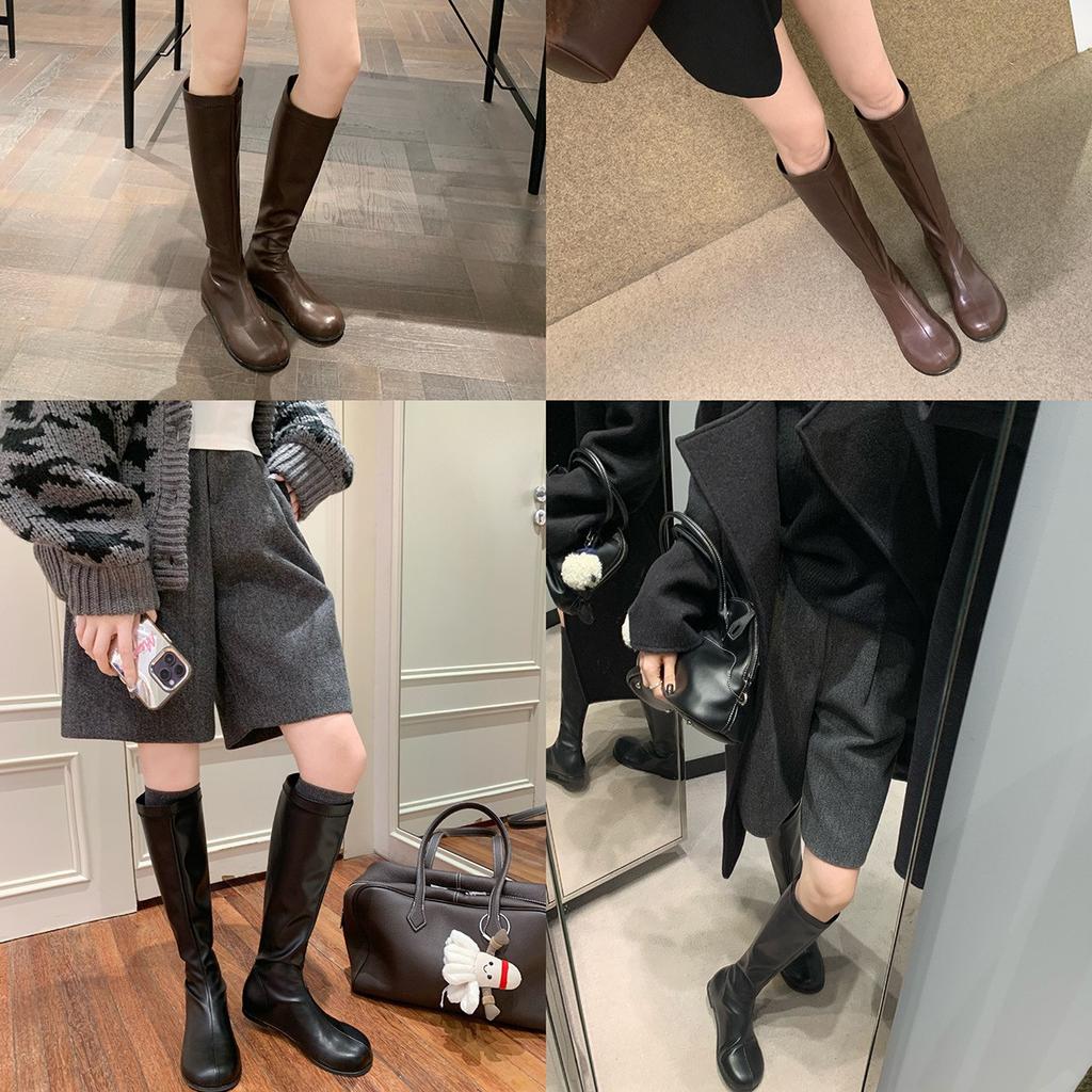 Super soft lambskin~ inner height increase 4cm elastic boots women's thin boots flat bottom thin but knee high boots long boots