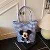 New striped large-capacity canvas bag women's cute fashion plaid single shoulder cartoon commuting lazy wind tote bag