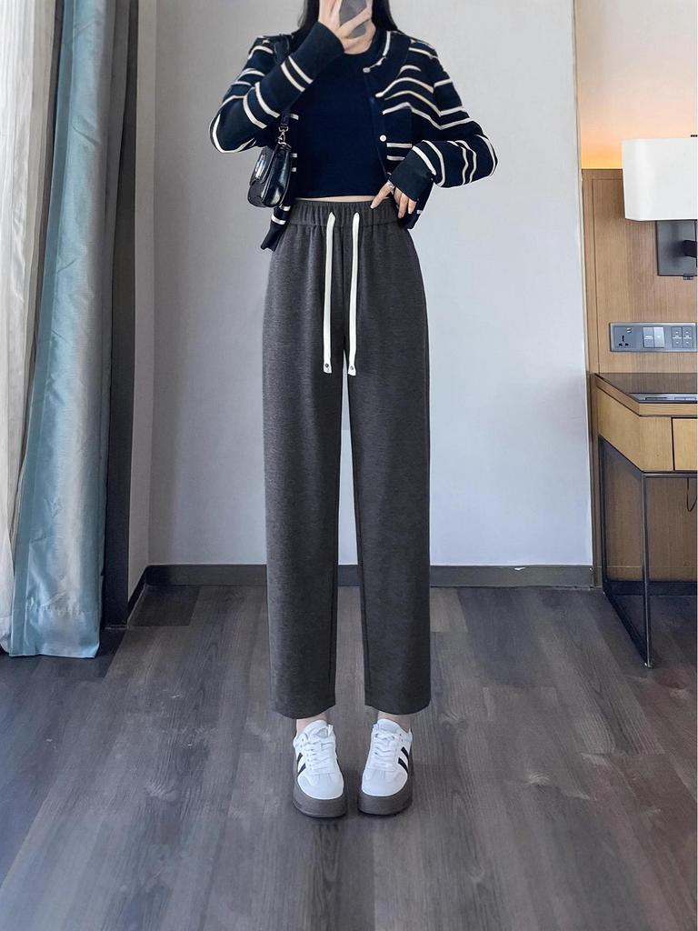 High-Waisted White Fleece-Lined Wide-Leg Women's Straight-Leg Pants, Winter 2025 Collection