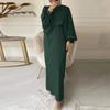 Southeast Asian Fashion Lantern Sleeves Waist Hip Crewneck Long Sleeve Women's Dress Plus Size