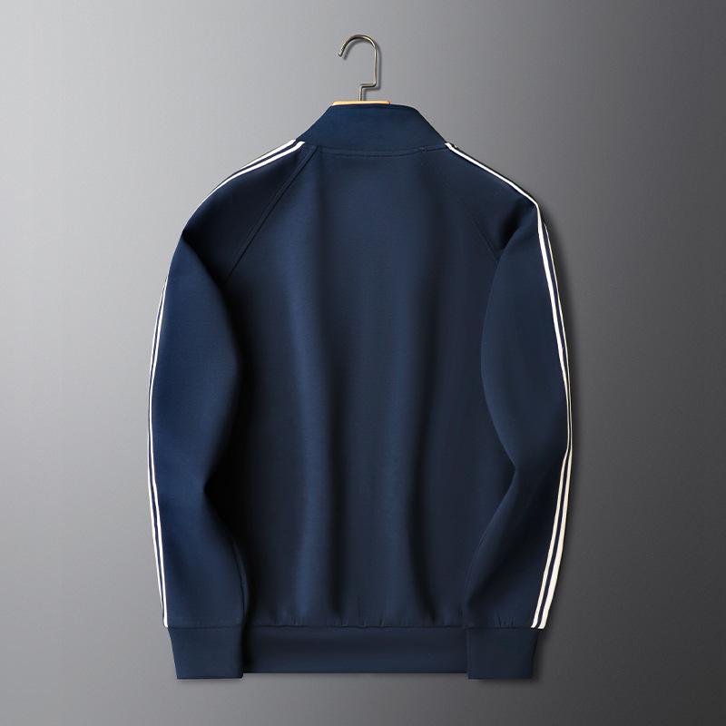 Men's Slim Fit Embroidered Blue Jacket with Side Stripe - Casual & Fashionable Autumn Wear