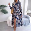 Women's Long Dress Summer Long Sleeve Vintage Floral Lapel Tied Shirt Dress Women Fashion Single Breasted Loose Casual Office Ladies Dresses