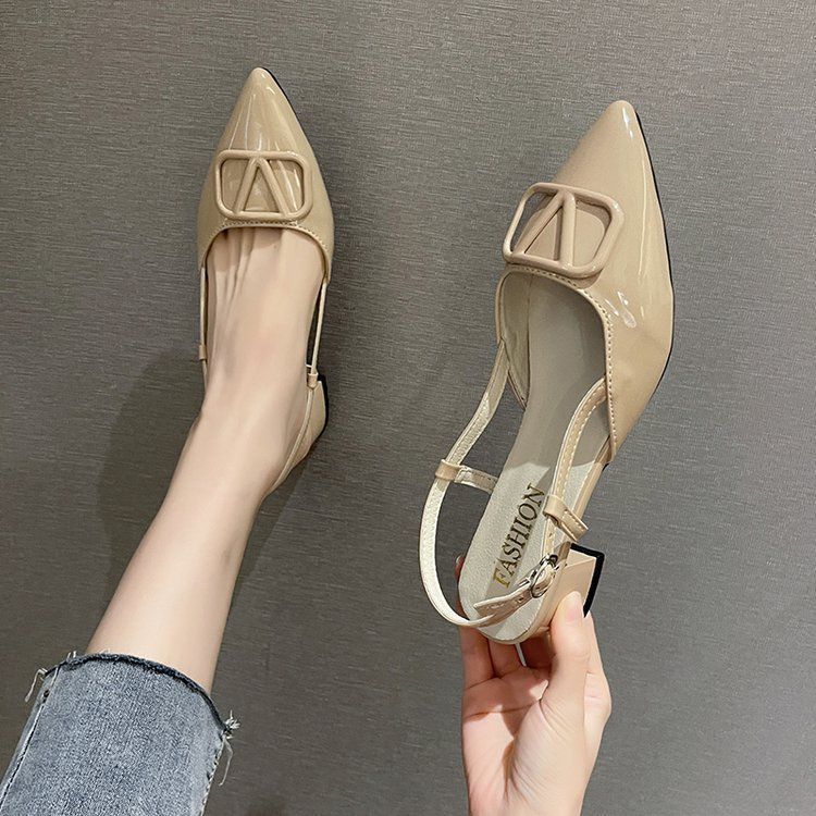 Niche Pointed High Heels 2024 Korean Version of the New One-word Belt Versatile Skirt Fashion Shoes Bag Head Thick Heel Non-slip Shoes