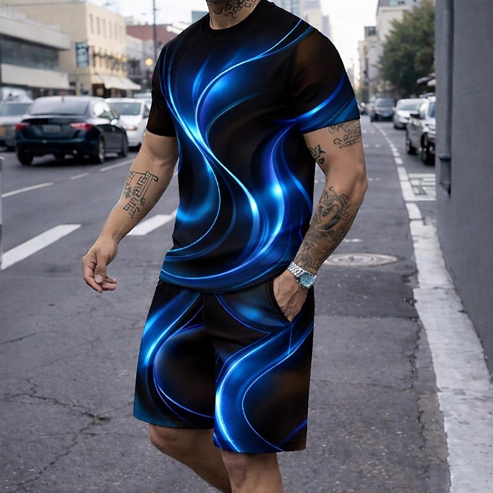 Men's Summer Tops Short Sleeve Short Pants Crew Neck Casual Trendy Daily Outdoor Vacation Summer