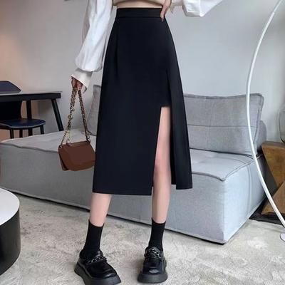 Women's Bustier Skirt Fall Plus Size Mid-length High Waist Irregular Split Black Wrap Skirt