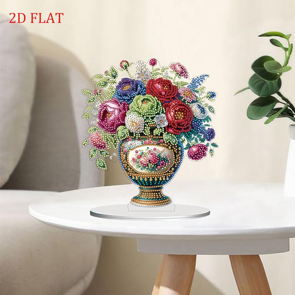 2D Flat Vase DIY Desktop Diamond Art Kits Special Shape Diamond Diamond Painting Desktop Ornaments Kit Bedroom Table Decoration