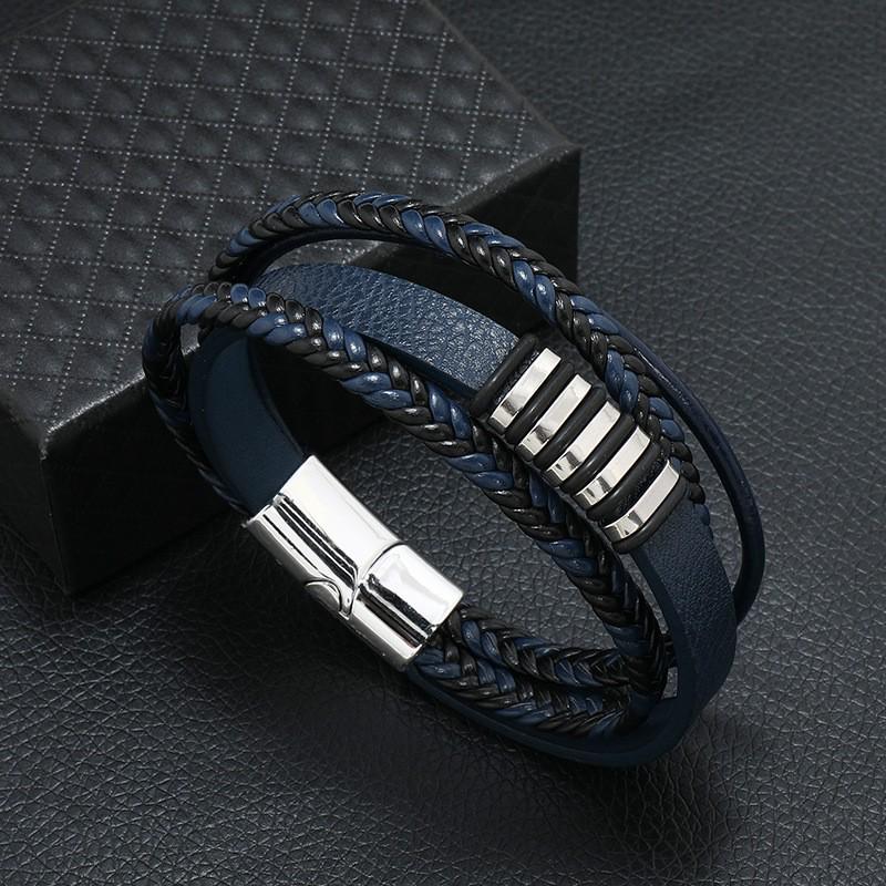 European-American Retro Style Zinc Alloy Multi-Layer Hand-Woven Men's Leather Bracelet.