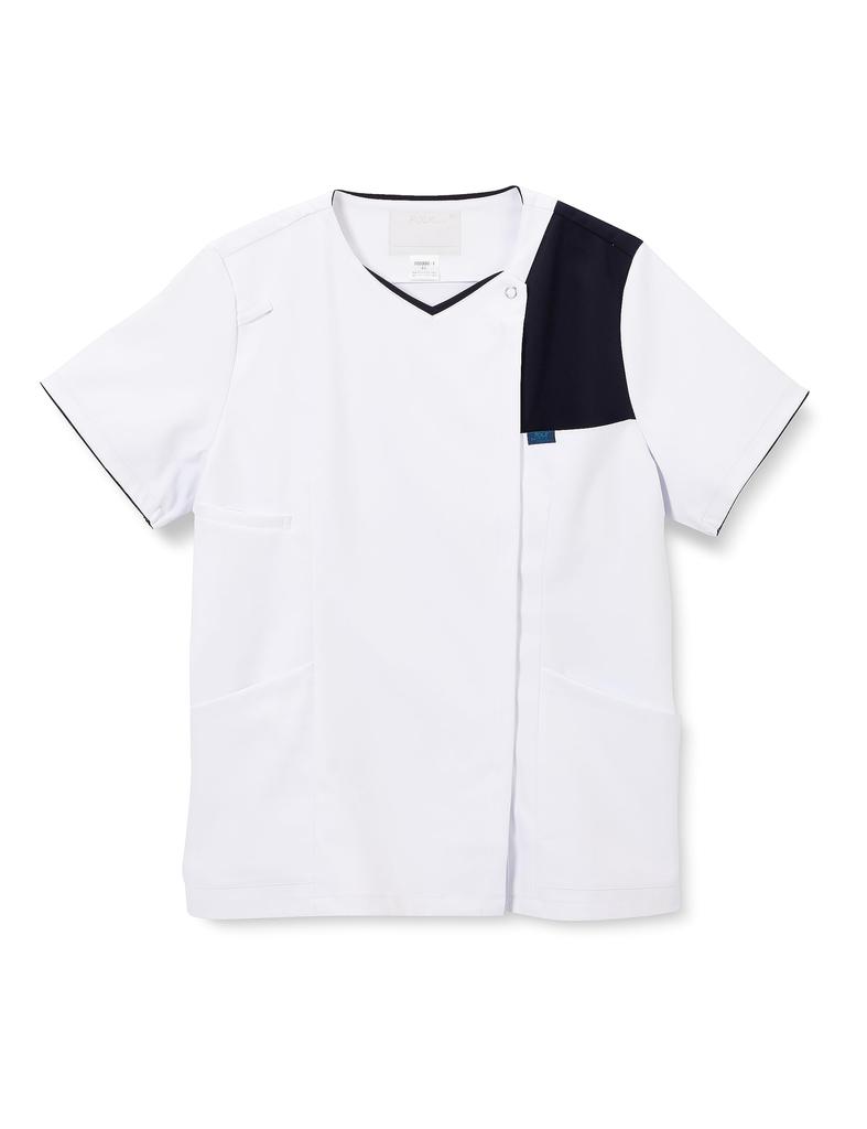 Medical Nursing White Coat Scrub for Nursing Doctors Easy To Put On and Take Off Stretch 7059SC White X Dark Navy EL To Japanese Size [Zip Scrub]