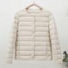 Women's 90% White Duck Down Lightweight Short Jacket - Round Neck, Solid Color, Warm and Collarless for Autumn/Winter