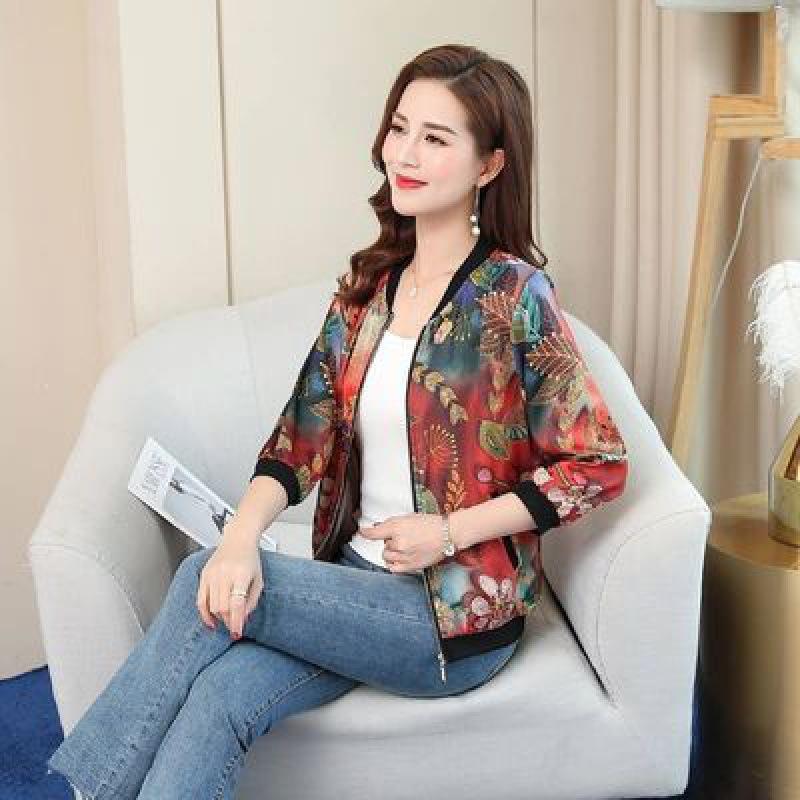 Kleine Jacke, Dünne bedruckte Baseball-Uniformjacke, Koreanischer Stil, Lässige kleine Jacke, Kurzjacke mit Sonnenschutz für Damen