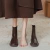 Brown Leather Martin Boots Women's New Autumn Elastic Thin Boots Square Head Short Boots