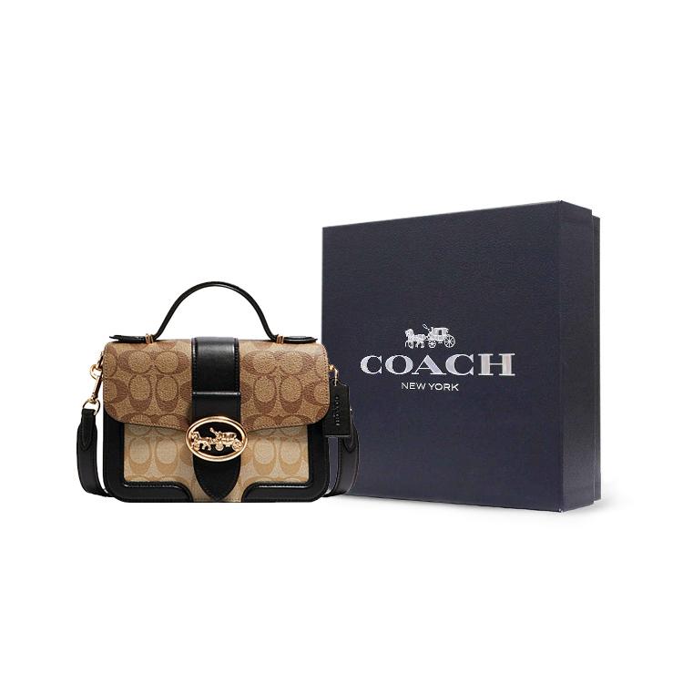 New COACH Georgie Leather Handheld Bag Handbag Shoulder Bag Crossbody Bag Small Size Women's Black & Brown 6192-IMRKY