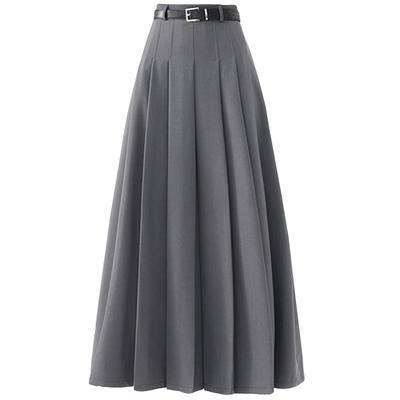 Long Pleated Maxi Back Perfect for Commuting or Everyday Plus Size [saliwind] Women's Skirt, A-Line, Zipper, Cute, Stylish, Wear, (Gray, Small)