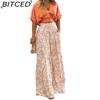 BITCED Summer Set Shirt Top with V-Neck Fashion Print Wide-Leg Trousers Stylish Set
