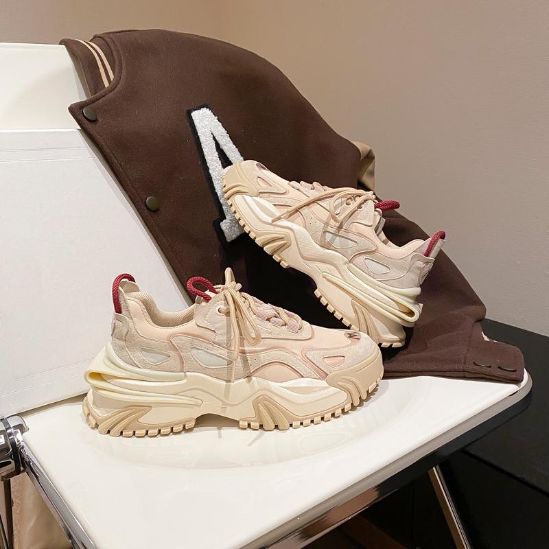 

Новые женские туфли Daddy Shoes Ins Tide Super Round Head Lace Up Shoes на толстой подошве, модная повседневная спортивная обувь