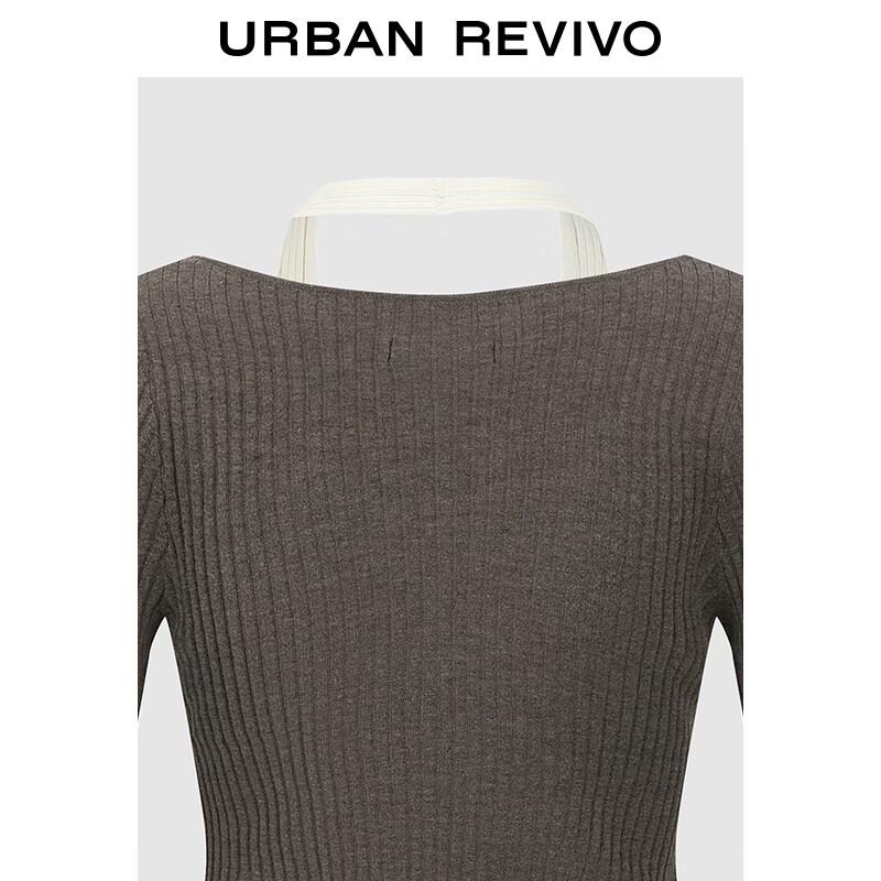 UR 2025 Women's Faux Two-Piece Color-Block Halter Knit Top