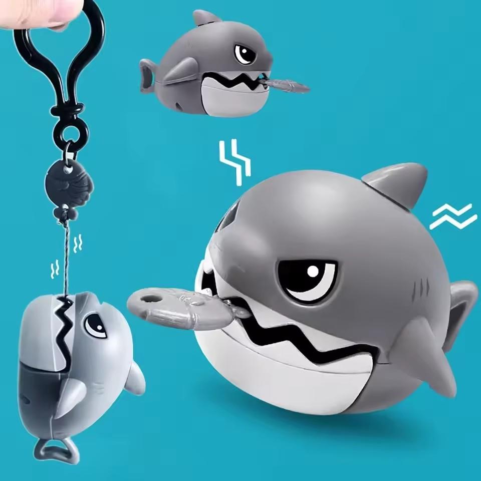 NEW Creative Fun Pull Line Nibbling Shark Keychain For Children Cartoon Eating Small Fish Keyring Car Bag Small Pendant Gift