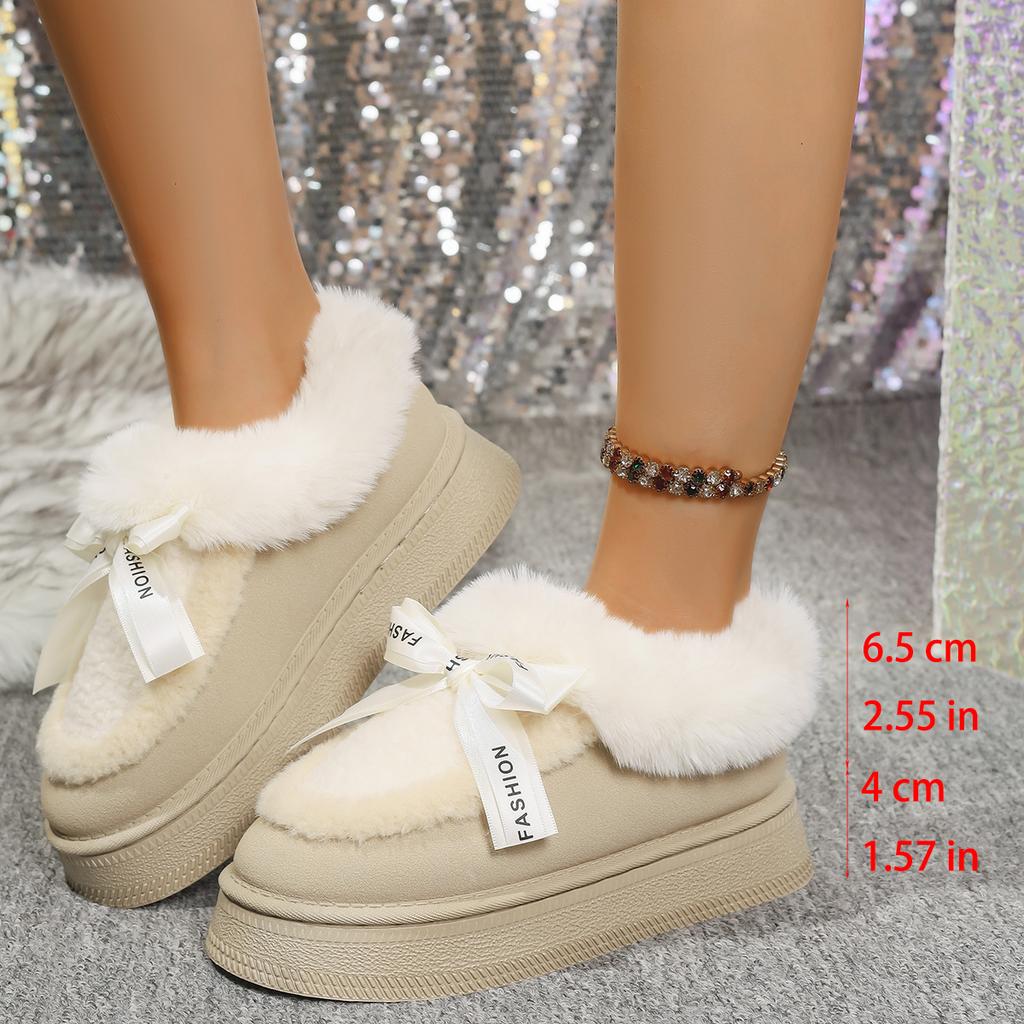 Fashion 2025 Fashion Bow Fluffy Snow Boots Women Thick Sole Faux Fur Winter Boots Woman Non Slip Thick Plush Platform Ankle Botas Mujer
